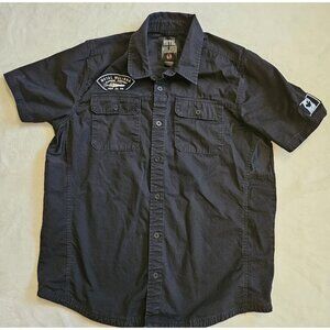 Vtg Metal Mulisha Button Up Mens Large Mechanical Shirt Black Short Sleeve Y2K